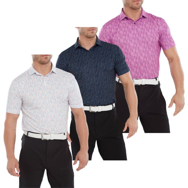 FootJoy Mens Glass Print Cocktails Moisture Wicking Golf Polo Shirt