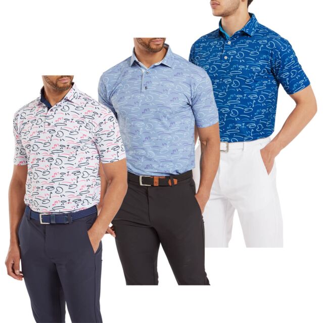 FootJoy Mens Doodle Print Four Way Stretch Golf Course Polo Shirt