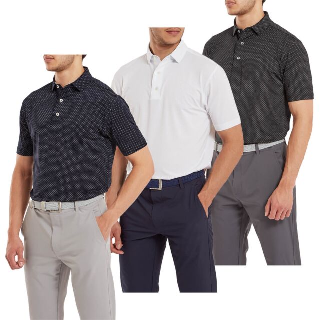 FootJoy Mens 2024 Dot Print Lisle Four Way Stretch Wicking Golf Polo Shirt