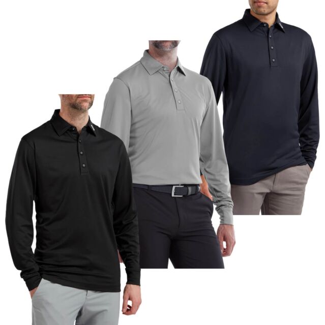 FootJoy Mens 2024 Long Sleeve Lightweight SPF 30 Thermolite Golf Polo Shirt