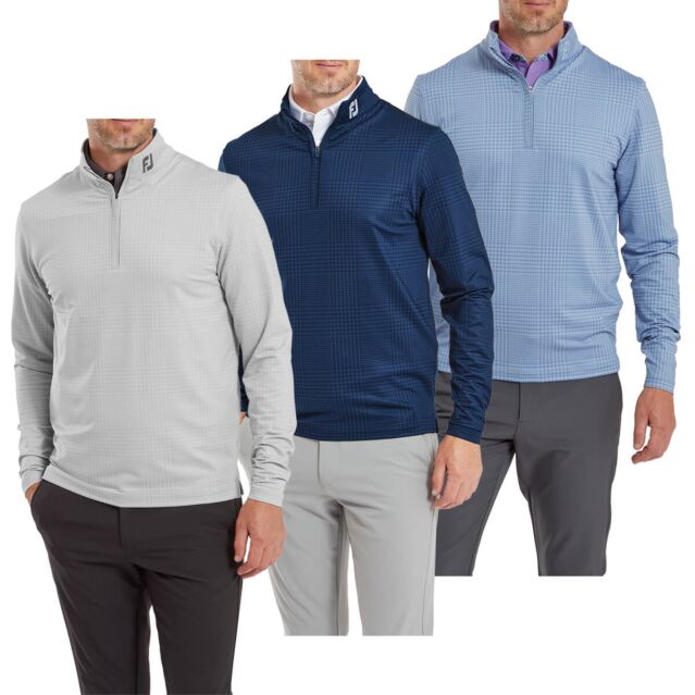 FootJoy Mens Glen Plaid Print Moisture Wicking Midlayer Golf Sweater