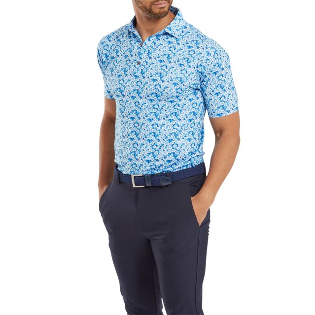 FootJoy Mens Primrose Print Moisture Wicking Lisle Golf Polo Shirt