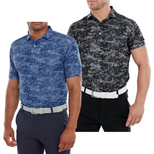 FootJoy Mens Cloud Splatter Camo Lisle Golf Moisture Wicking Polo Shirt