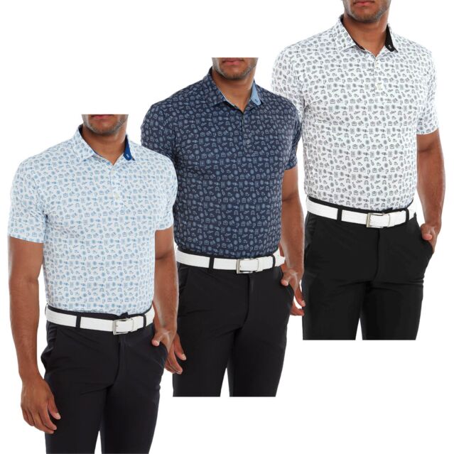 FootJoy Mens Travel Print Moisture Wicking Lightweight Golf Polo Shirt