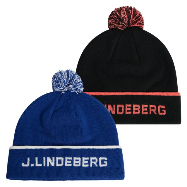 J.Lindeberg Mens Stripe Jacquard Warm Golf Beanie Bobble Hat