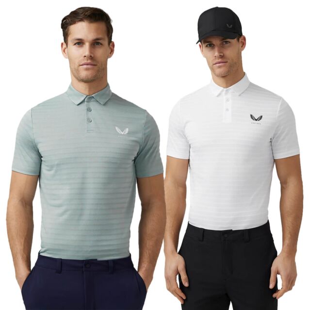 Castore Mens Textured Pique Stripe Breathable Lightweight Golf Polo Shirt