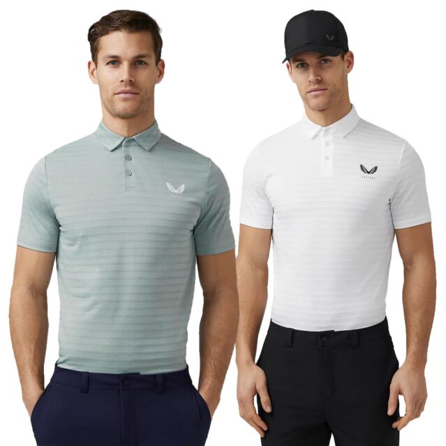 Castore Mens 2024 Textured Pique Stripe Breathable Lightweight Golf Polo Shirt