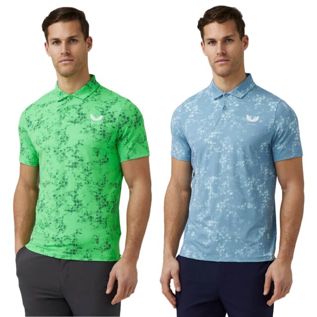 Castore Mens 2024 Printed 3 Stretch Fabric Breathable Golf Polo Shirt