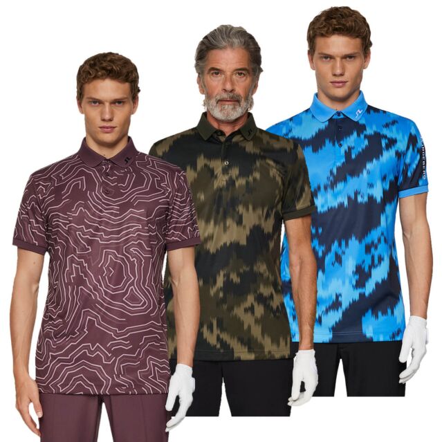 J.Lindeberg Mens Tour Tech Print Wicking Stretch Golf Polo Shirt