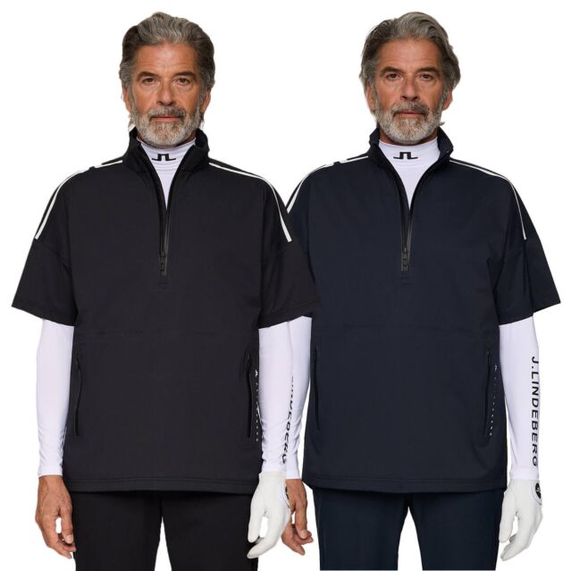 J.Lindeberg Mens Shay Rain Waterproof Windproof 1/4 Zip Golf Shirt