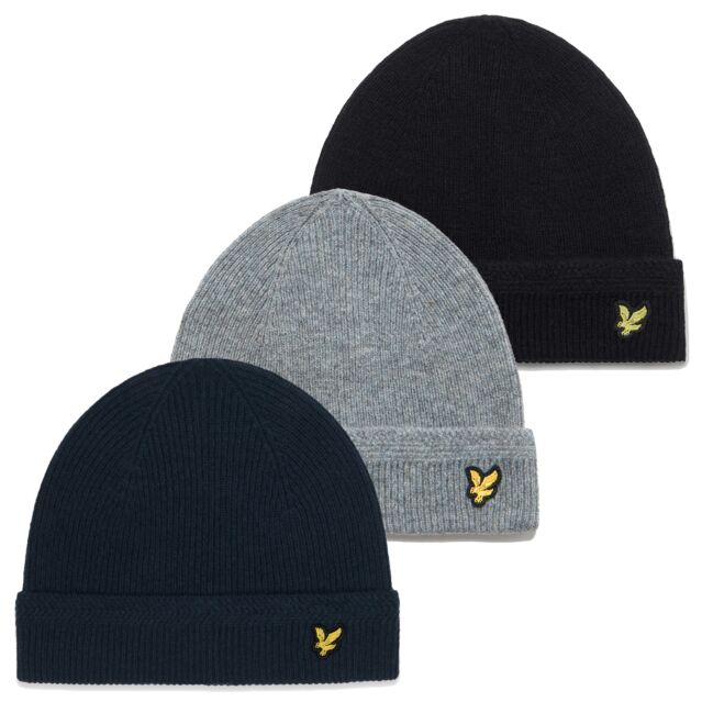 Lyle & Scott Mens Racked Rib Lambswool Blend Cotton Lined Beanie Hat