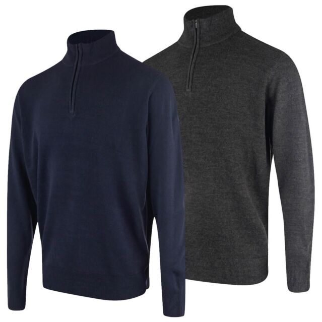 Island Green Mens Zip Neck Knitted 1/4 Zip Turtle Neck Golf Sweater