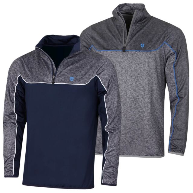 Island Green Mens Contrast Yoke 1/4 Zip Wicking Golf Sweater