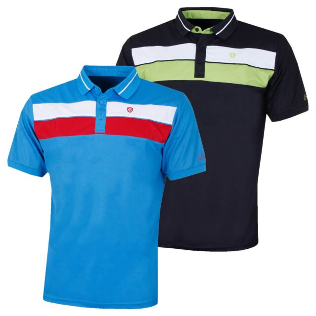 Island Green Mens Golf Ribbed 2 Stripe Polo Shirt