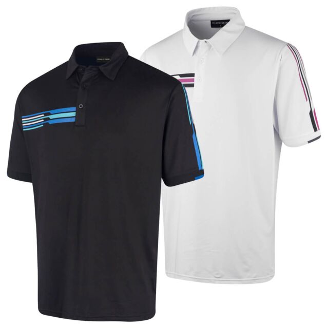 Island Green Mens Racing Stripe Printed Golf Polo Shirt