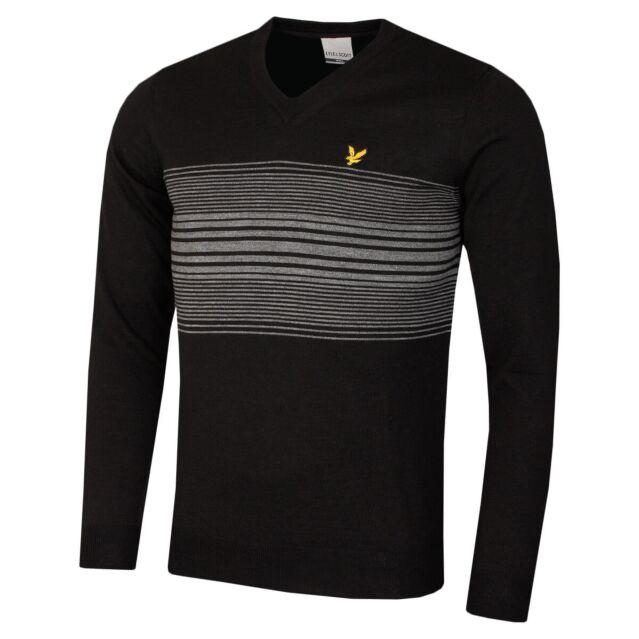 Lyle & Scott Mens Stripe V Neck Merino Blend Durable Sweater
