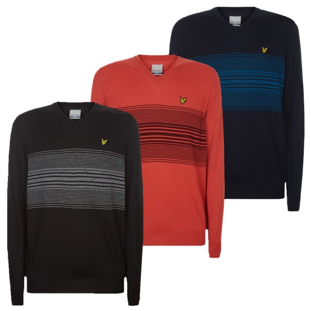 Lyle & Scott Mens Stripe V Neck Merino Blend Durable Sweater