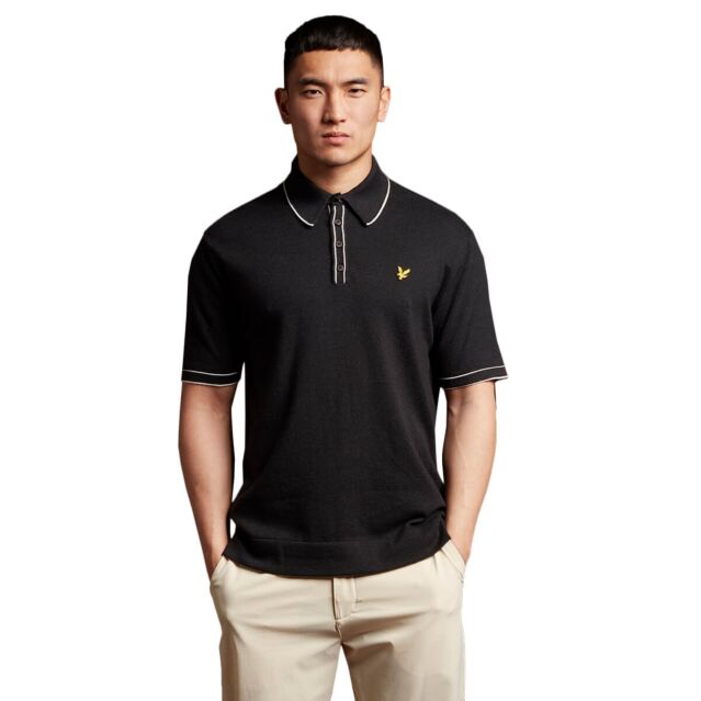 Lyle & Scott Mens Knitted Cotton Contrast Stripe Branded Golf Polo Shirt