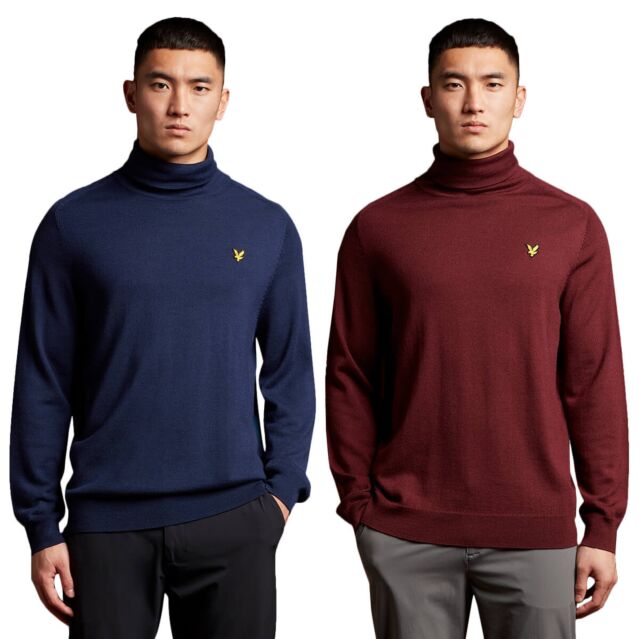 Lyle & Scott Mens Rollneck Wool Blend Logo Golf Pullover Sweater