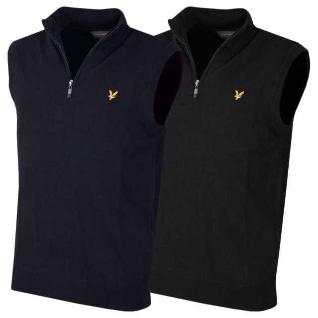 Lyle & Scott Mens Knitted Sleeveless Ribbed Trim Branded Golf Vest