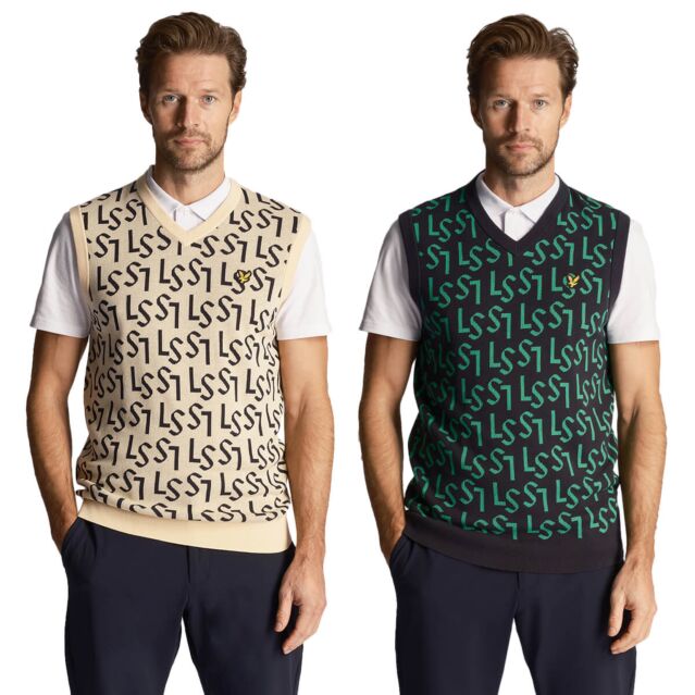 Lyle & Scott Mens 2024 Monogram Knitted Tank Top Jacquard Fabric Vest