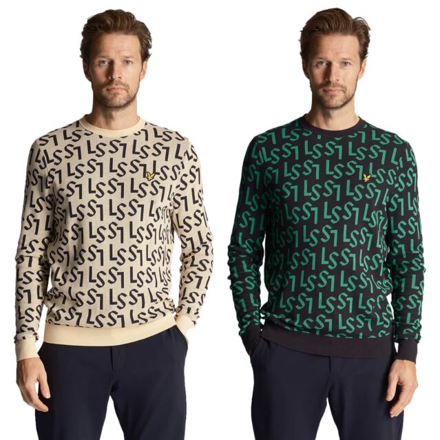 Lyle & Scott Mens 2024 Monogram Knitted Crew Neck Jacquard Fabric Sweater