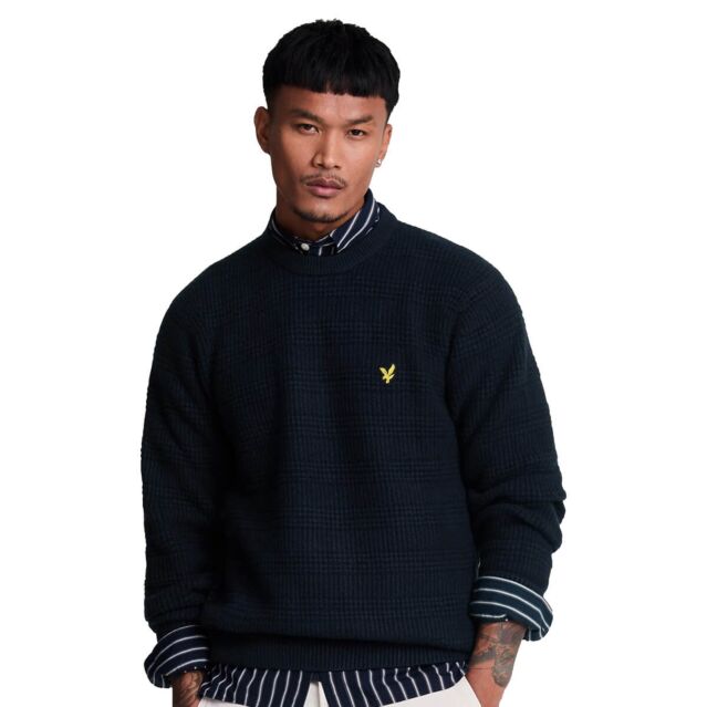 Lyle & Scott Mens Waffle Knit Cotton Blend Crew Neck Golf Sweater
