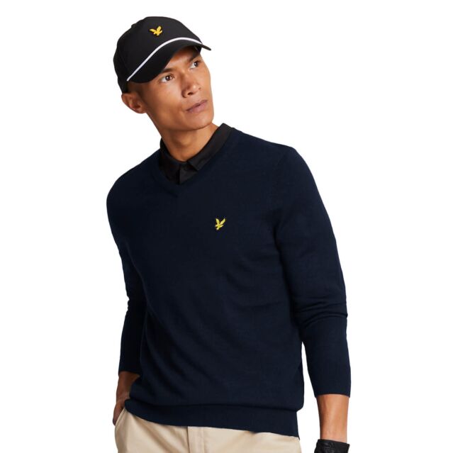 Lyle & Scott Mens 2025 Golf V Neck Wool Blend Comfortable Pullover Sweater