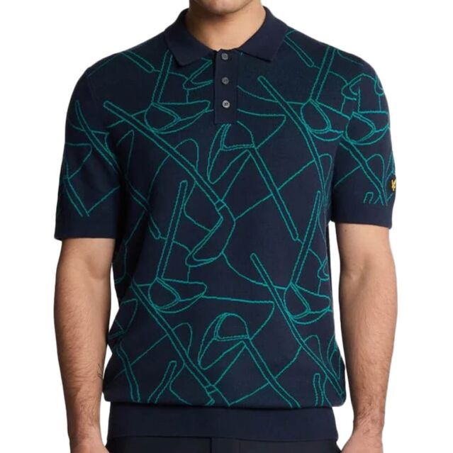 Lyle & Scott Mens 2025 Golf Outline Knitted Versatile Club Design Polo Shirt