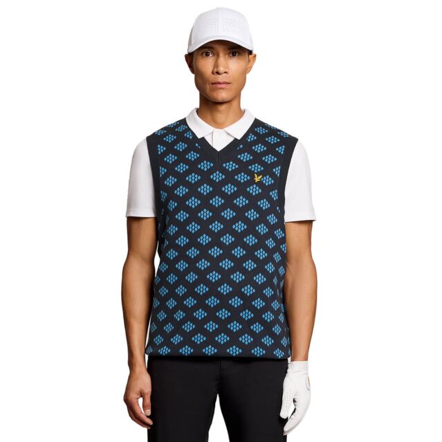 Lyle & Scott Mens V-Neck Soft Cotton Argyle Pattern Breathable Golf Vest