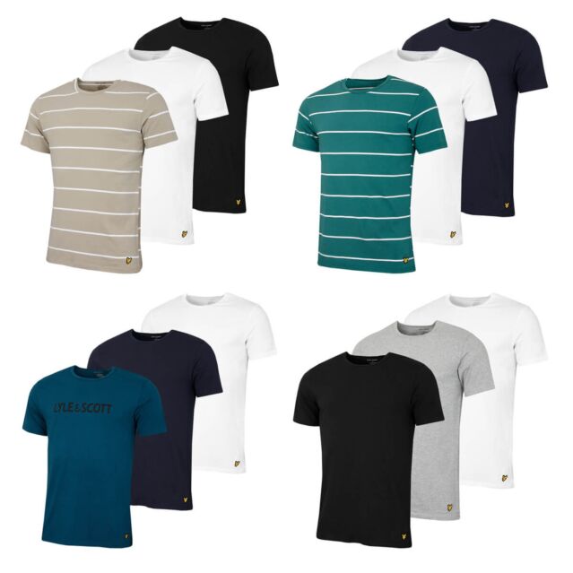 Lyle & Scott Mens 2025 Printed Cotton Blend Regular Fit 3 Pack T-Shirt