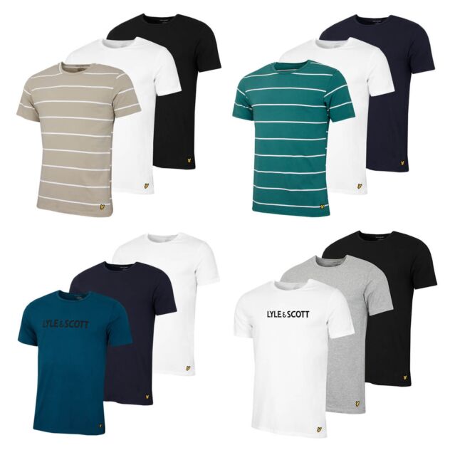 Lyle & Scott Mens 2025 Printed Cotton Blend Regular Fit 3 Pack T-Shirt