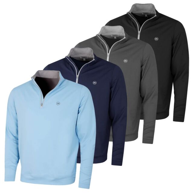 Peter Millar Mens 2025 Perth Stretch Loop Terry Quarter Zip UPF50+ Golf Sweater