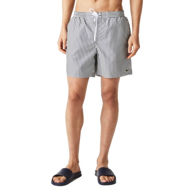 Lacoste Mens 2024 MH6781 Drawcord Mesh Lightweight Striped Swim Shorts