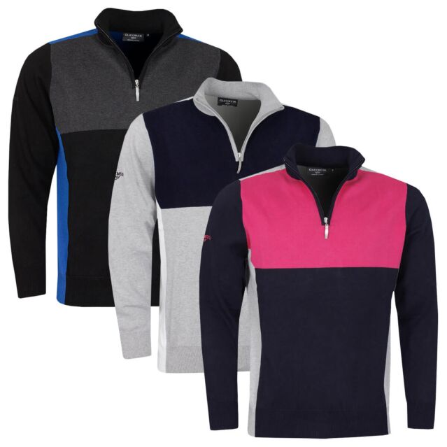 Glenmuir Mens Garrion Cotton Colour Block Lightweight 1/4 Zip Golf Sweater