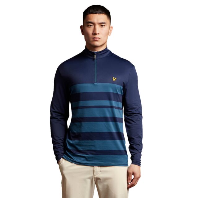 Lyle & Scott Mens Lightweight Wide Stripe Half Zip Golf Midlayer Sweater