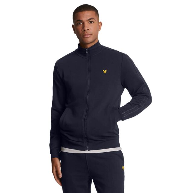 Lyle Scott Mens Branded Tape Funnel Neck Full Zip Track Top Sweater