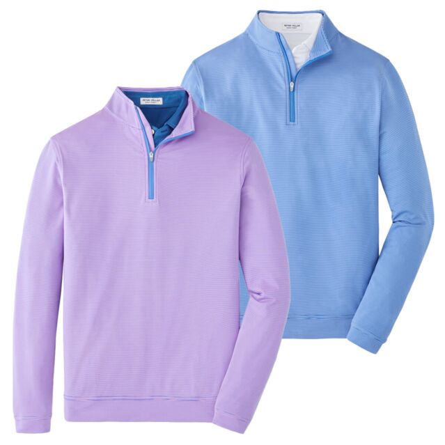 Peter Millar Mens 2025 Perth Sugar Stripe Performance Golf 1/4 Zip Sweater