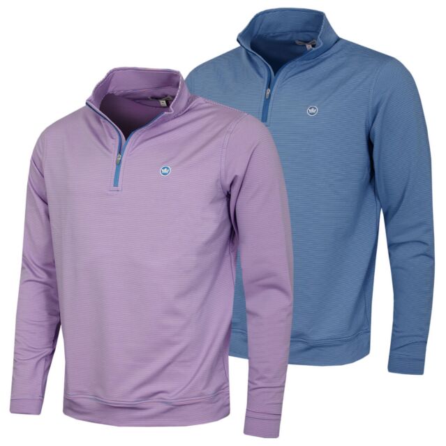 Peter Millar Mens 2025 Perth Sugar Stripe Performance Golf 1/4 Zip Sweater