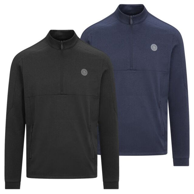 Original Penguin Mens Pieced 1/4 Zip Midweight Zip Pockets Golf Sweater