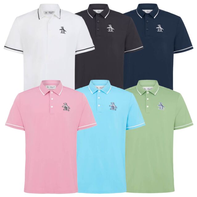Original Penguin Mens 2024 New Heritage Piped Large Logo Golf Polo Shirt