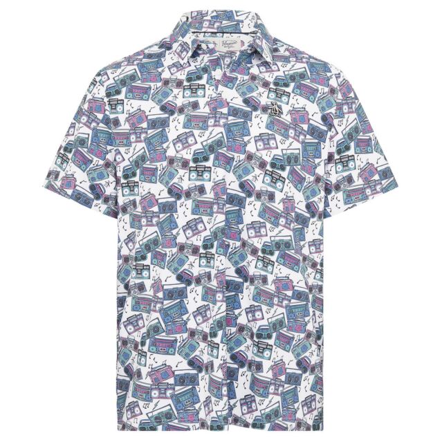 Original Penguin Mens Heritage Boombox Recycled Print Golf Polo Shirt