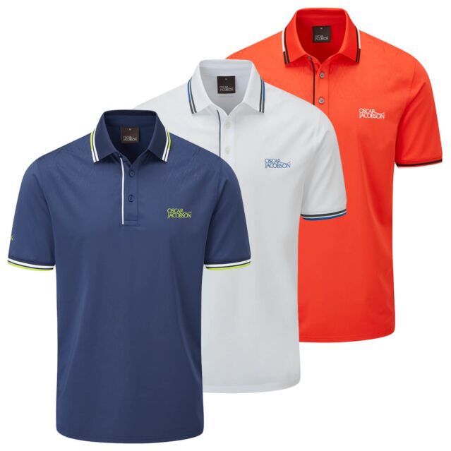 Oscar Jacobson Mens Buxton Stretch Breathable Performance Golf Polo Shirt