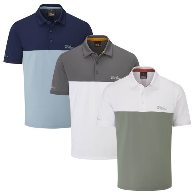 Oscar Jacobson Mens 2025 Matley 4-Way Stretch Colour Blocking Golf Polo Shirt