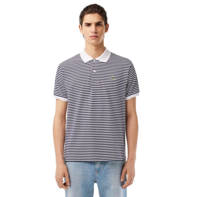 Lacoste Mens 2024 Short Sleeves Striped Design Crocodile Logo Polo Shirt