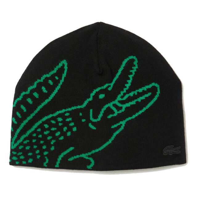 Lacoste Mens 2024 RB3021 Wool Tonal Crocodile Logo Branded Beanie Hat