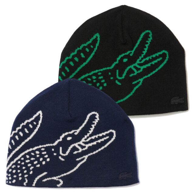 Lacoste Mens 2024 RB3021 Wool Tonal Crocodile Logo Branded Beanie Hat
