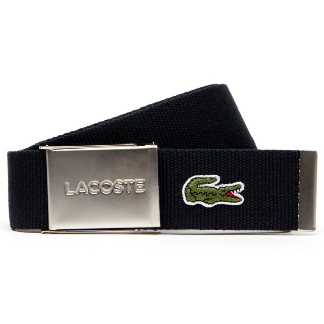 Lacoste Mens 2025 Engraved Buckle Woven Fabric Reversible Adjustable Belt