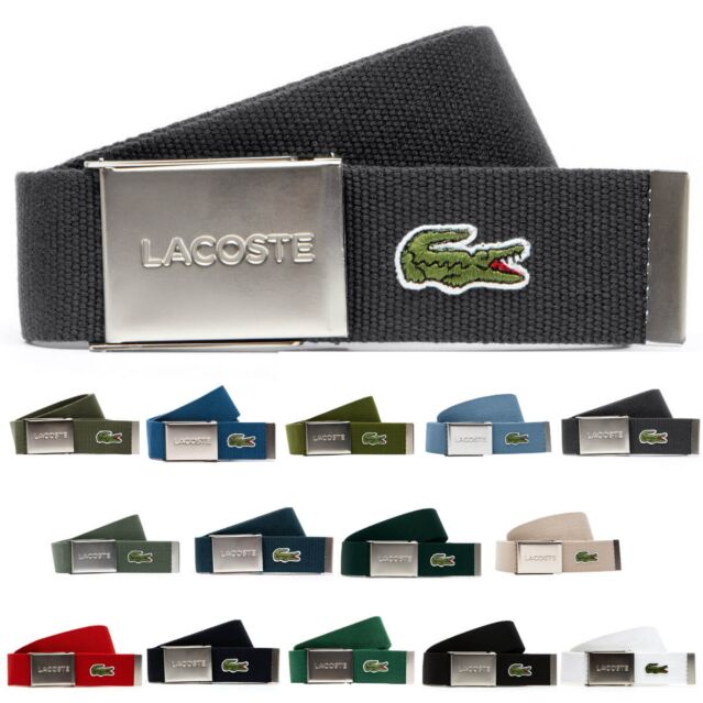 Lacoste Mens Engraved Buckle Woven Fabric Reversible Adjustable Belt