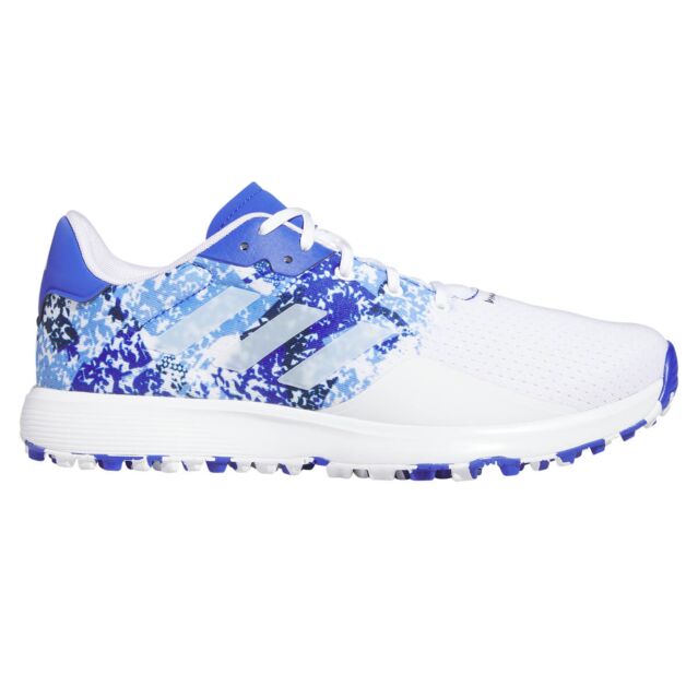 White and blue adidas golf shoes online